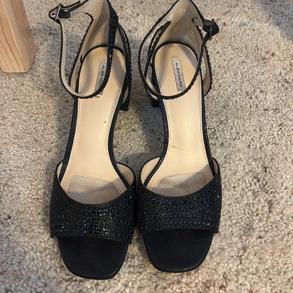 Alex Marie- Black Strappy Heels with Rhinestones